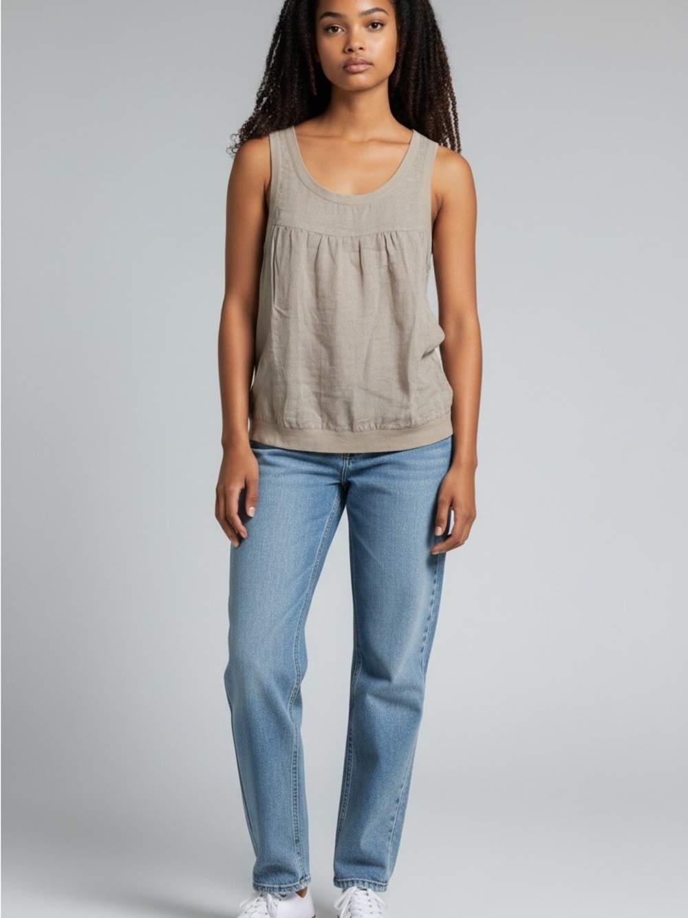 French Connection Linen Scoop Neck Tank in Taupe Beige